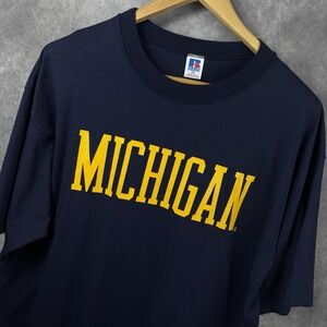 Michigan Wolverines T-Shirt Men's XXL 2XL Blue Yellow Football Made In USA 90s